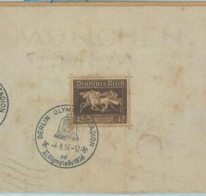 68127 - GERMANY - BLOCK on part if COVER - 1936 Olympic postmark: BERLIN ad