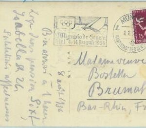 68126  - GERMANY -  POSTCARD - 1936 Olympic postmark  used DURING GAMES