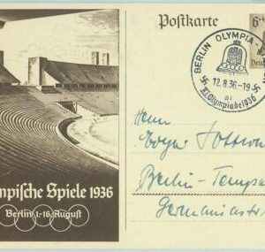 68124  - GERMANY -  POSTAL STATIONERY CARD - 1936 Olympic postmark: BERLIN ai