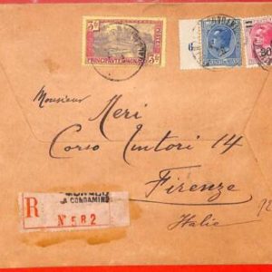 aa0986 - MONACO - Postal History - REGISTERED COVER to ITALY 1929 Overprinted