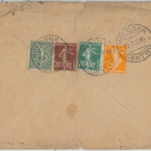 77474 - FRANCE - Postal History - CERES 4 colour franking on COVER to ITALY 1922