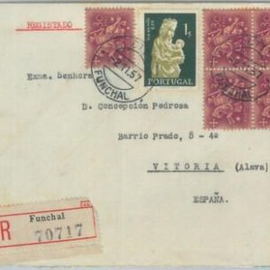 75374 - PORTUGAL - Postal History - Registered COVER from FUNCHAL to SPAIN 1957