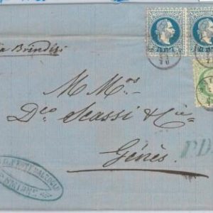 66025 - AUSTRIAN LEVANT -  POSTAL HISTORY -  COVER from  SMIRNA to GENOVA 1870