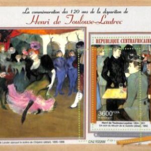 A7636 - CENTRAFRICAINE- ERROR MISPERF Stamp Sheet - 2021 - ART Toulouse Lautrec