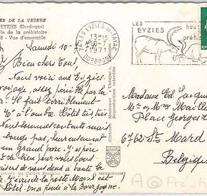 FRANCE  : POSTAL HISTORY -  POSTCARD to BELGIUM : PREHISTORY  1971
