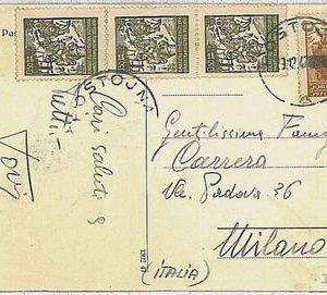 37120   YUGOSLAVIA -  POSTAL HISTORY:  POSTCARD to ITALY 1947