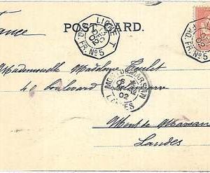30506  FRANCE -  POSTAL HISTORY : POSTCARD from LIGNES to LOURDES 1902