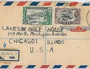35077 -  NIGERIA  - POSTAL HISTORY - Registered airmail COVER from Ibiono  1957