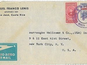 38206  - Costa Rica -  POSTAL HISTORY:  COVER  to  USA - Censor tape 1945 - TRAI