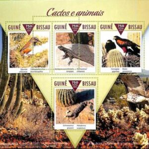 A7816- Guinea-Bissau - ERROR MISPERF Stamp Sheet - 2015  Cactii REPTILES Birds