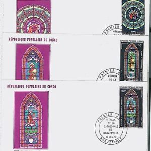 RELIGION  GLASS WINDOWS : CONGO -  POSTAL HISTORY-  3 FDC COVER : 1970