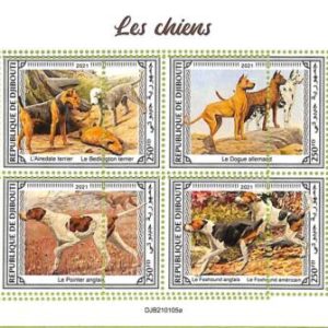 A7696 - DJIBOUTI- ERROR MISPERF Stamp Sheet - 2021 ANIMALS Hunting Dogs