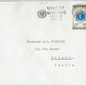 59840 -  BELGIUM - POSTAL HISTORY:  COVER to ITALY   -  UNICEF Nobel Prize
