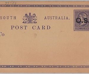 SOUTH Australia  - POSTAL STATIONERY CARD: Higgings & Gage # 1 overprinted O.S.