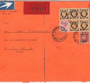 B. A. ERITREA - POSTAL HISTORY: SG 20 +23 x 5 + 29 on EXPRESS COVER to ITALY
