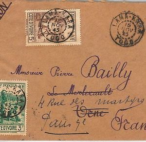 Ivory Coast - Côte d'Ivoire -  POSTAL HISTORY: AIRMAIL COVER to FRANCE 1945