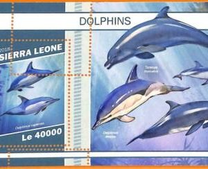 A6799 - SIERRA LEONA, Error, 2018, HOJA DE RECUERDO DE MISSPERF: Delfines