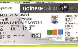 C1604- Vecchio BIGLIETTO PARTITA CALCIO 2015  UDINESE VS AL JAISH