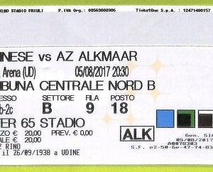 C1606- Vecchio BIGLIETTO PARTITA CALCIO 2017  UDINESE VS AZ ALKMAAR