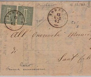 39575   REGNO:  BUSTA con RARO annullo a doppio cerchio: VOBARNO  13.12.1863