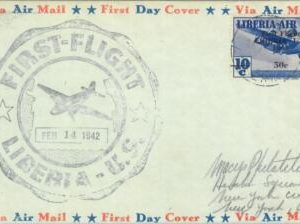 87347 - Postal History - FIRST FLIGHT:  LIBERIA / US  -- Muller  # 15 overprint