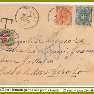 54841 - REGNO: UMBERTO I - STORIA POSTALE :  BUSTA a SVIZZERA - TASSATA! 1897