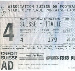 69459 -  BIGLIETTO PARTITA CALCIO 1999:  SWITZERLAND / ITALY -  EURO 2000