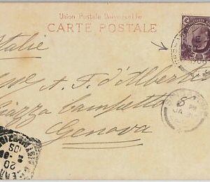39925 - Straits Settlements - POSTAL HISTORY:  POSTCARD Singapore to ITALY 1908