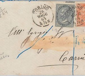 53830  - ITALIA REGNO - Storia Postale: DE LARUE  Torino su BUSTA 1864