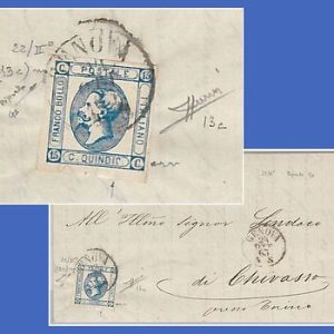 53832  - ITALIA REGNO - Storia Postale: Sassone 13c VARIETA'  su BUSTA 1863