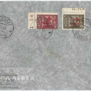 71482 - EGEO Rodi - Storia Postale - Sassone S26 su BUSTA FDC - RED CROSS  1945