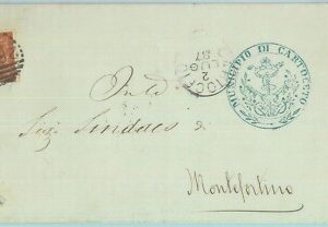 89552  - REGNO - STORIA POSTALE - Annullo NUMERALE su BUSTA -  Cartoceto PESARO