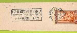 af9758 - ITALY - POSTAL HISTORY - Postmark on CUTOUT - 1952,MEDICINE Red Cross
