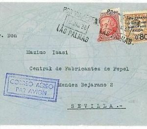 11991 - SPAIN España -  POSTAL HISTORY - AIRMAIL  COVER from LAS PALMAS 1936