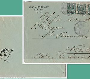 ITALIAN LEVANT  Levante - STORIA POSTALE : BUSTA da SMYRNE Greece  a NAPOLI 1908