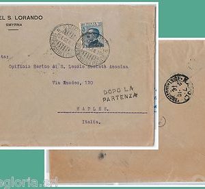 ITALIAN LEVANT  Levante - STORIA POSTALE : BUSTA da SMYRNE Greece  a NAPOLI 1910