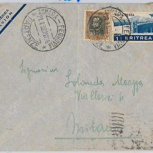 56241 - ERITREA - STORIA POSTALE : BUSTA da ASMARA   a MILANO 1938