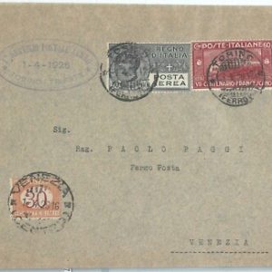 71660 - REGNO - STORIA POSTALE: Primo Volo TORINO - GENOVA Longhi # 1561 Tassata