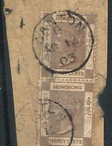 70367 - HONG KONG - STAMPS: Stanley Gibbons #  61 pair on small PIECE - CANTON