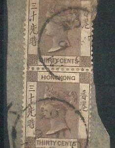 70368 - HONG KONG - STAMPS: Stanley Gibbons #  61 pair on small PIECE - CANTON