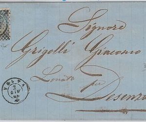 ITALIA REGNO: Sass 25  LETTERA con annullo puntini + doppio cerchio VOLTA 1868