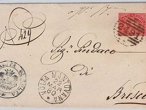 ITALIA REGNO: Sass 38  LETTERA con annullo a sbarre + cerchio VOLTA 1880