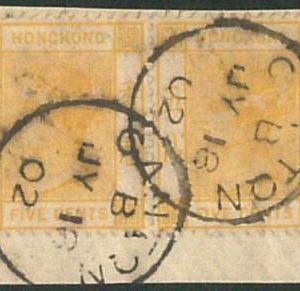70566 - HONG KONG - STAMP : Stanley Gibbons # 58 pair - USED on piece: Canton