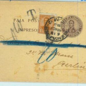 94018 - ARGENTINA - POSTAL HISTORY - STATIONERY WRAPPER to GERMANY - TAXED 1909