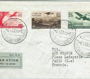 71662 - REGNO - STORIA POSTALE - FIRST FLIGHT COVER Primo Volo TORINO - Parigi