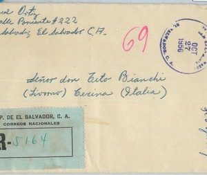 81627 - SALVADOR -  POSTAL HISTORY -  REGISTERED AIRMAIL  COVER to ITALY  1956