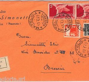 57135 - REPUBBLICA - STORIA POSTALE: ESPRESSI su BUSTA RACCOMANDATA 1947