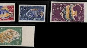 ZA0104b - COMORES  - Set of  IMPERF STAMPS - FISH Scott # 74/75 + C23/24 1968