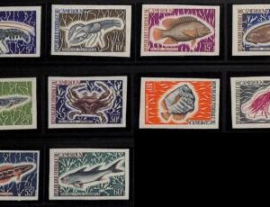 ZA0105 - CAMEROON - Set of 10 IMPERF STAMPS -  FISH   1968 Scott # 476/85  MNH