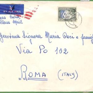 ZA1508 -  ZANZIBAR  - POSTAL HISTORY - OVERSIZED COVER to Italy - 1950's